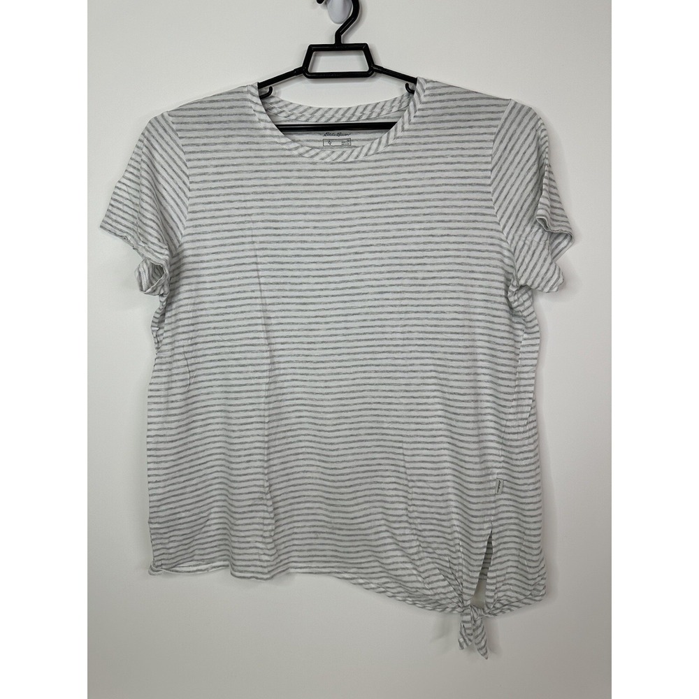 Eddie Bauer Womens 2XL Striped T Shirt Tie Knot Short Sleeve Casual Top